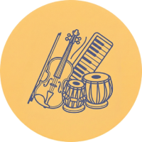 Icon representing keyboard, violin, flute, and tabla classes at Rongon Arts in South Kolkata.